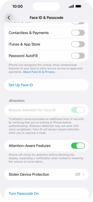 Press Turn Passcode On and key in a lock code of your own choice twice.