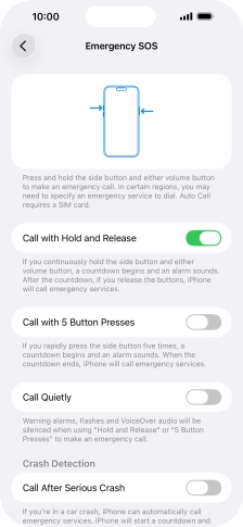 Press the indicator next to 'Call After Serious Crash' to turn on the function.