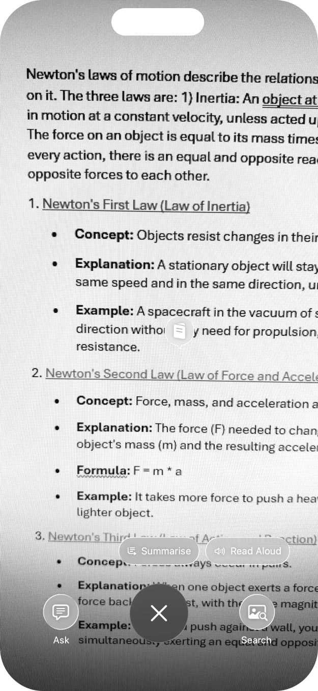 To use visual intelligence on a text, take a picture of the text, press the required setting and follow the instructions on the screen to use the function. To use visual intelligence on a text, take a picture of the text, press the required setting and follow the instructions on the screen to use the function.