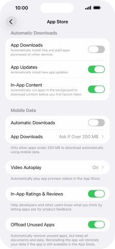 Press the indicator next to 'App Updates' to turn the function on or off.