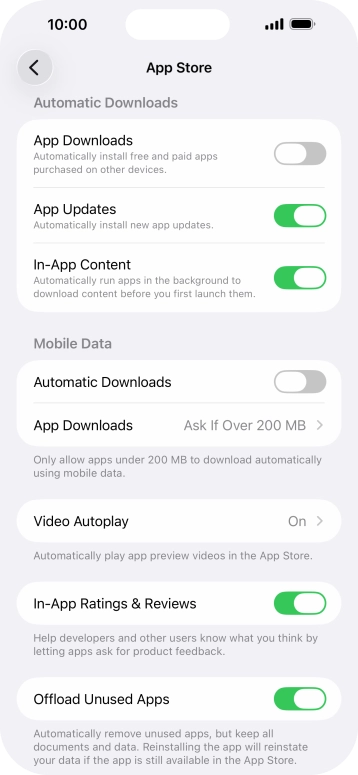 Press the indicator next to 'App Updates' to turn the function on or off.