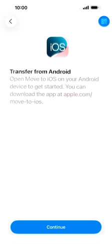 To transfer content to your phone, you need to install the app 'Move to iOS' on the Android phone. When the app is installed, press Continue.