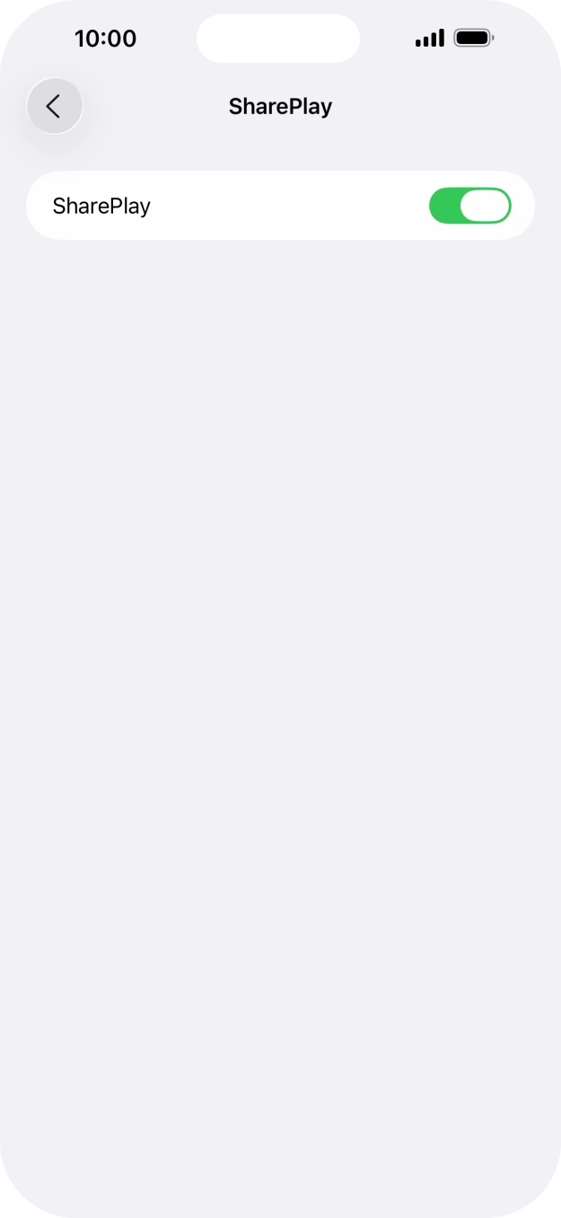 Press the indicator next to 'SharePlay' to turn the function on or off. Press the indicator next to 'SharePlay' to turn the function on or off.