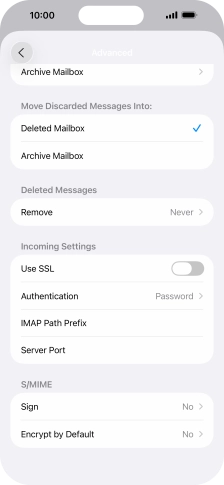 Press the indicator next to 'Use SSL' to turn on the function.