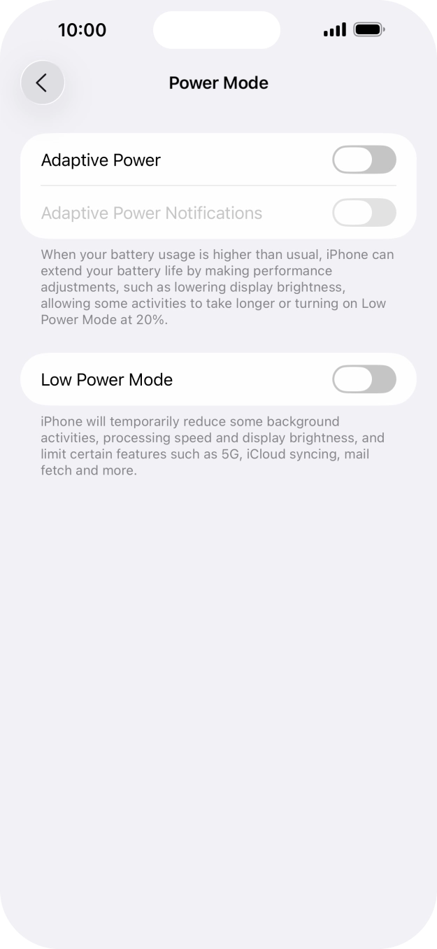 Press the indicator next to 'Adaptive Power' to turn on the function.