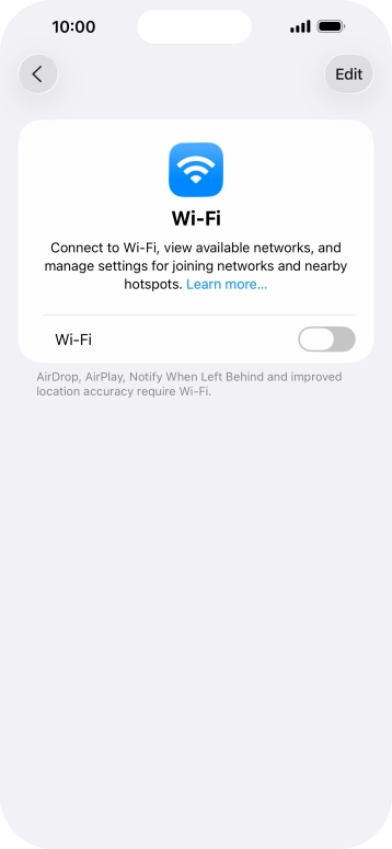 Press the indicator next to 'Wi-Fi' to turn on the function.