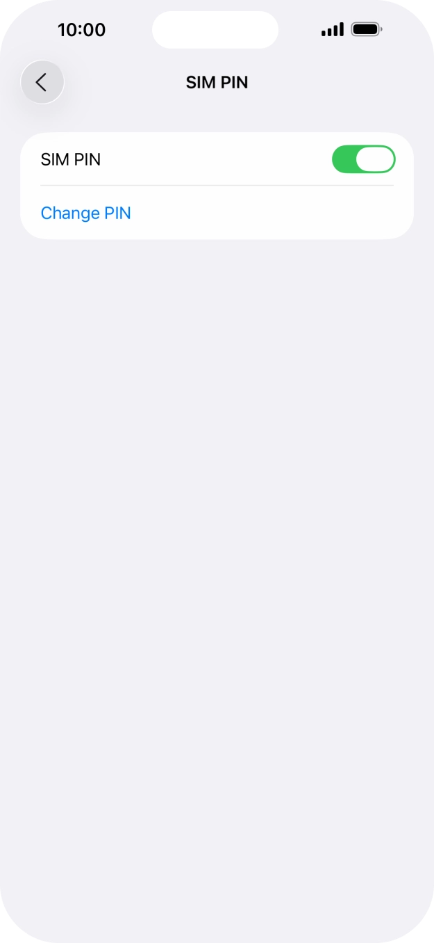 Press the indicator next to 'SIM PIN' to turn the function on or off.