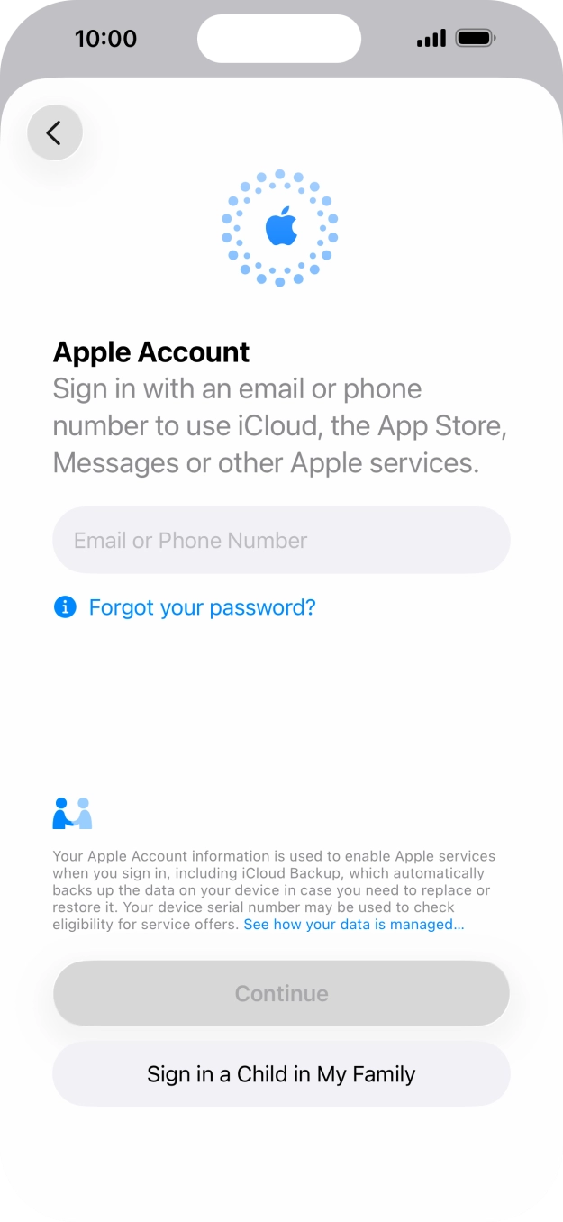 Press Email or Phone Number and key in the username for your Apple Account.