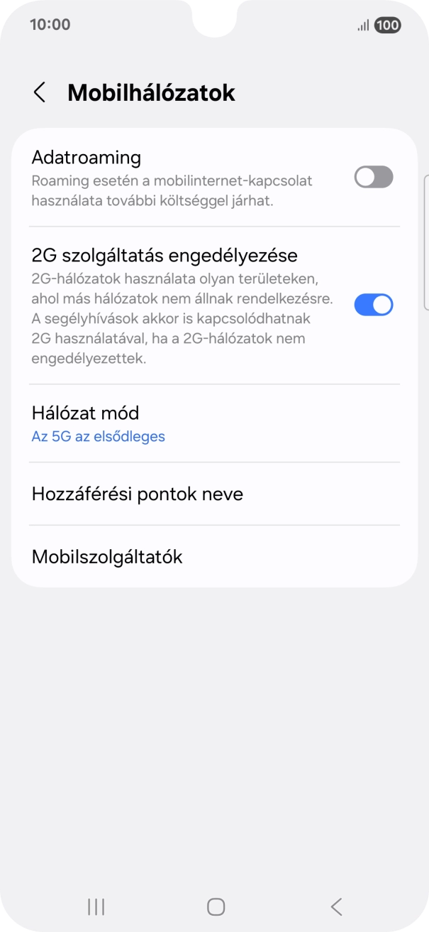 Válaszd a Hozzáférési pontok neve lehetőséget.
