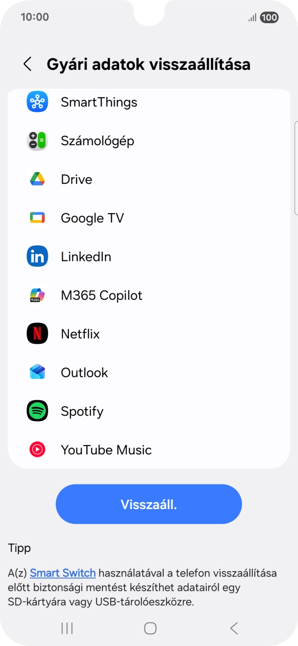 Válaszd a Visszaáll. lehetőséget.