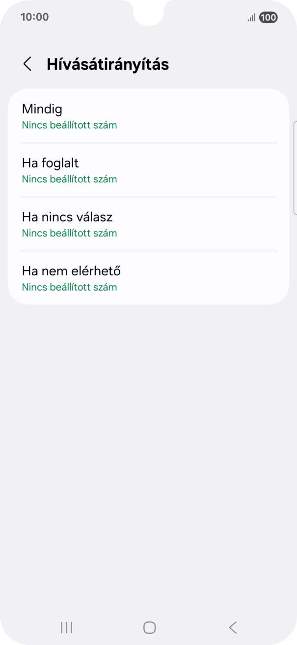 Kattints a kívánt hívásátirányítás-típusra.