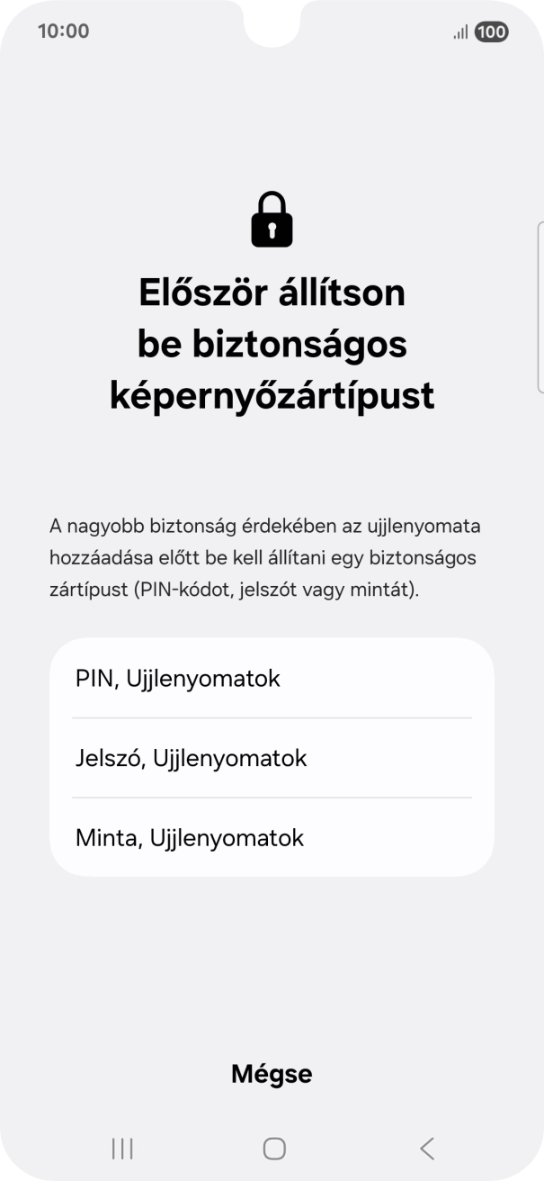 Válaszd ki a kívánt képernyőzárkódot, és kövesd a kijelzőn megjelenő utasításokat egy extra képernyőzár létrehozásához. Válaszd ki a kívánt képernyőzárkódot, és kövesd a kijelzőn megjelenő utasításokat egy extra képernyőzár létrehozásához.