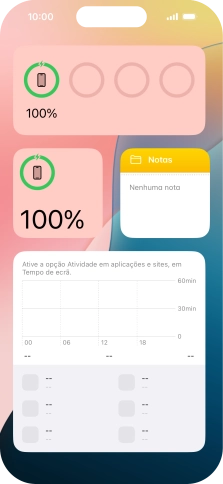 Deslize o dedo para cima ou para baixo no ecrã, para ver mais widgets.