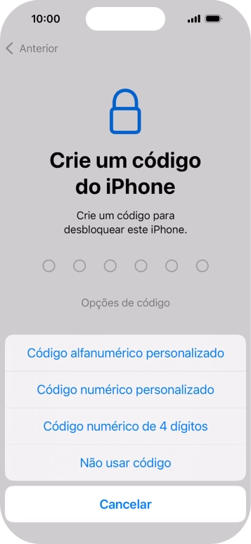 Siga as indicações no ecrã para ativar a utilização do código de bloqueio do telefone ou prima Não usar código.
