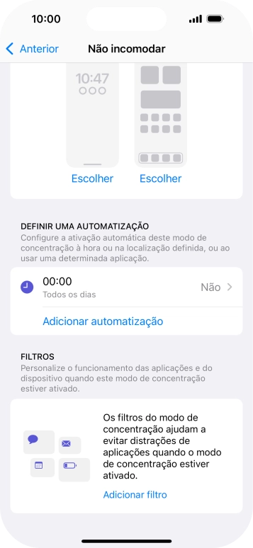 Prima Adicionar automatização e siga as indicações no ecrã para escolher as definições para ativação automática da função 