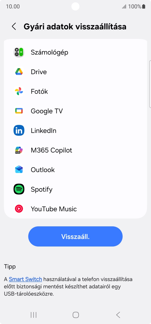 Válaszd a Visszaáll. lehetőséget.