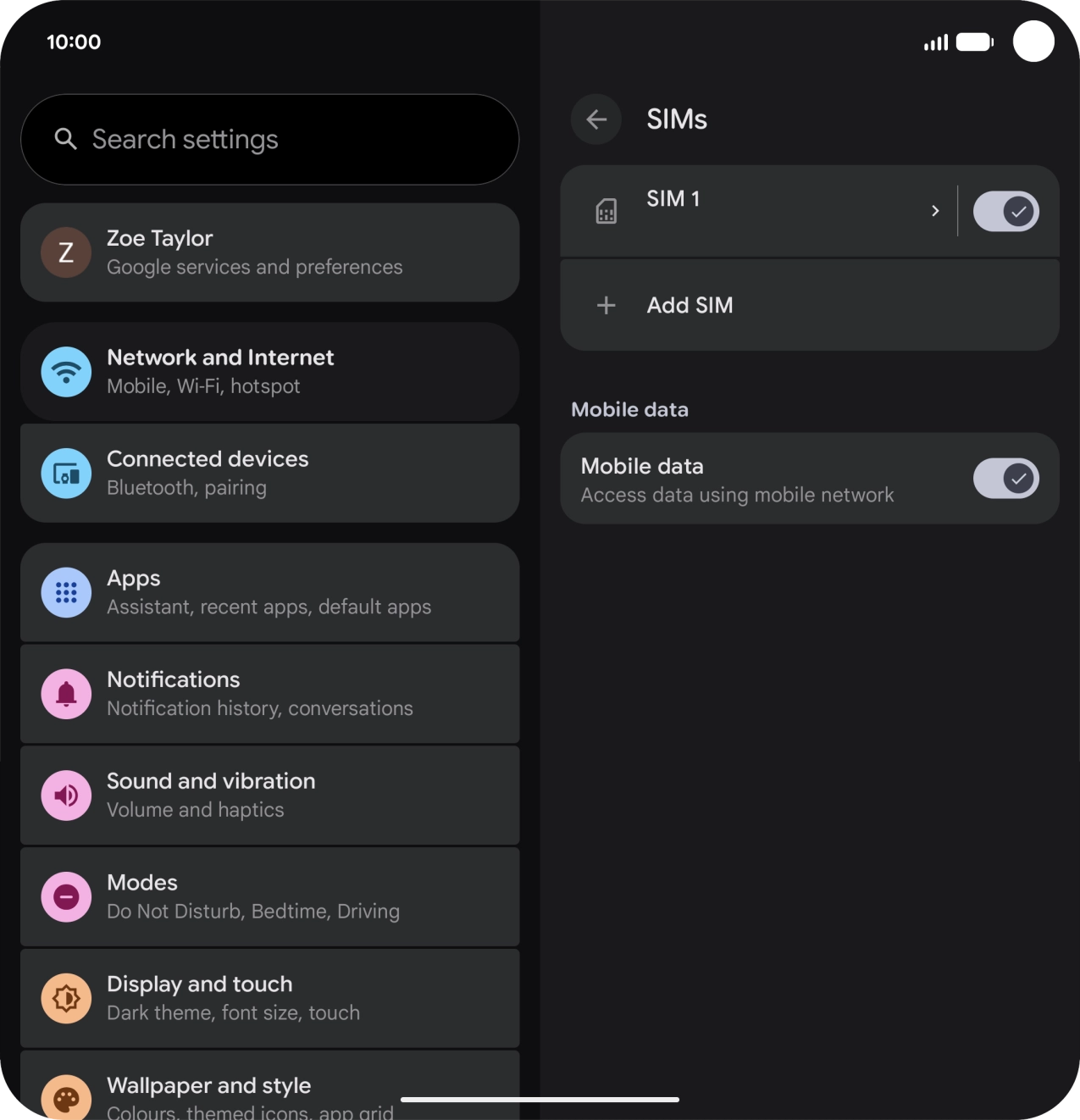 Press the name of the SIM.