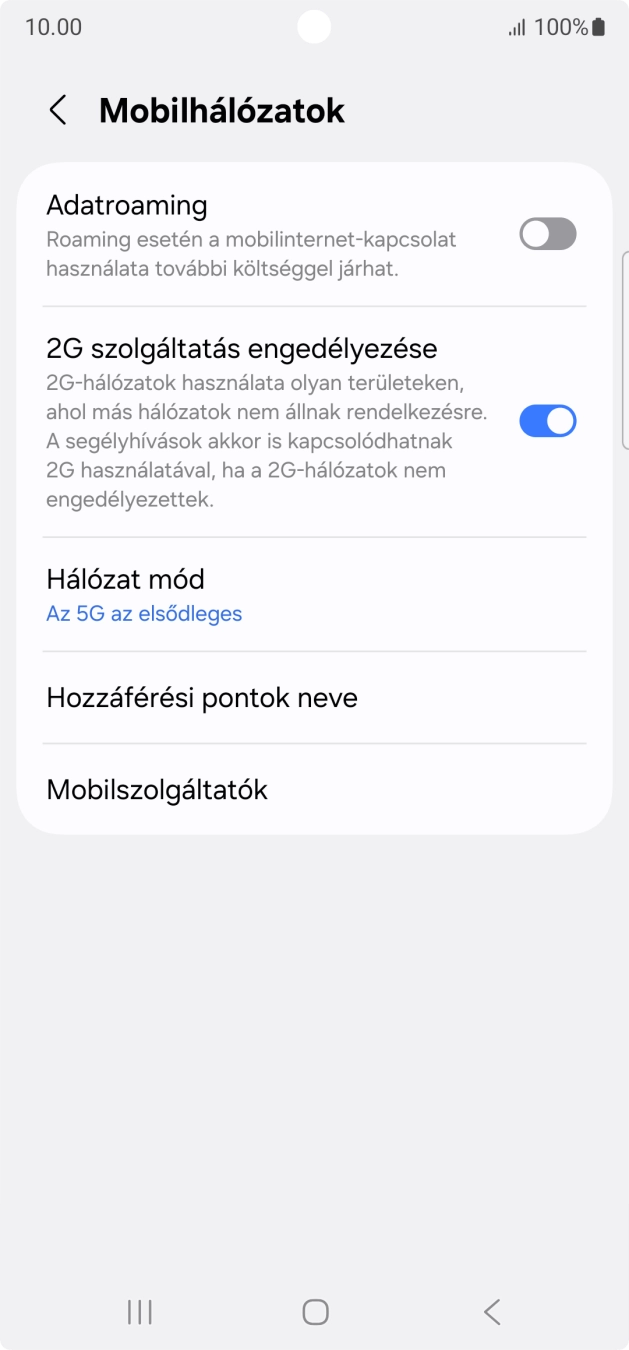 Válaszd a Mobilszolgáltatók lehetőséget.