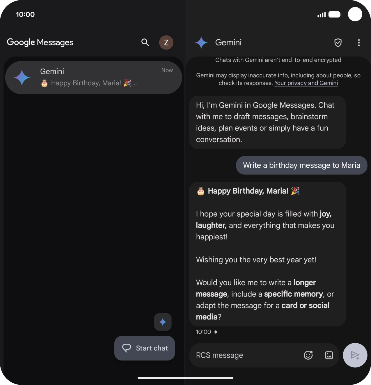 The text suggestion from Gemini is displayed.