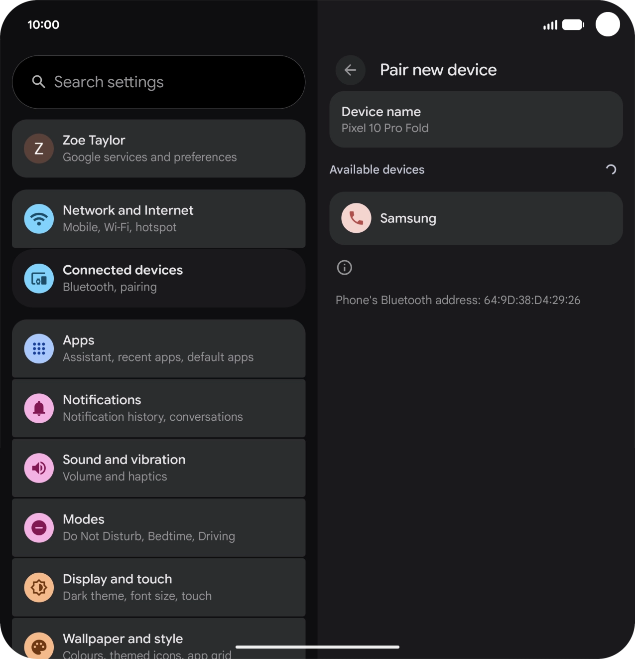 Press the required Bluetooth device and follow the instructions on the screen to pair the device with your phone.