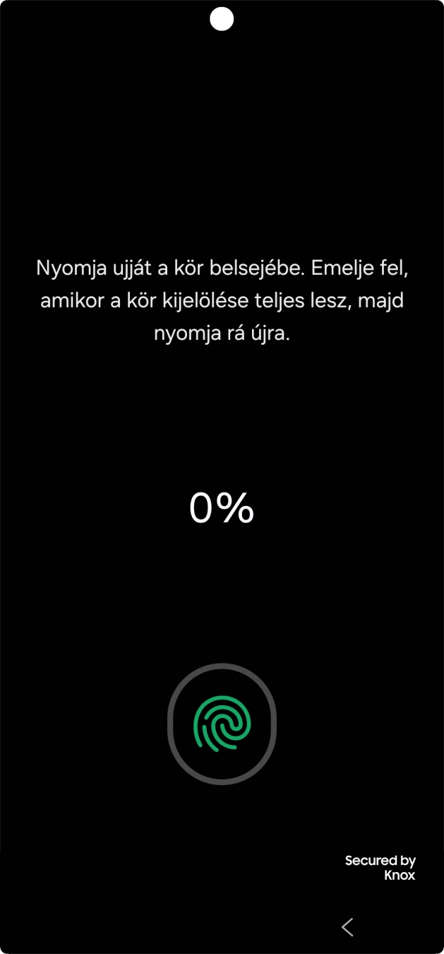 Kövesd a kijelzőn megjelenő utasításokat képernyőzár létrehozásához ujjlenyomattal. Kövesd a kijelzőn megjelenő utasításokat képernyőzár létrehozásához ujjlenyomattal.