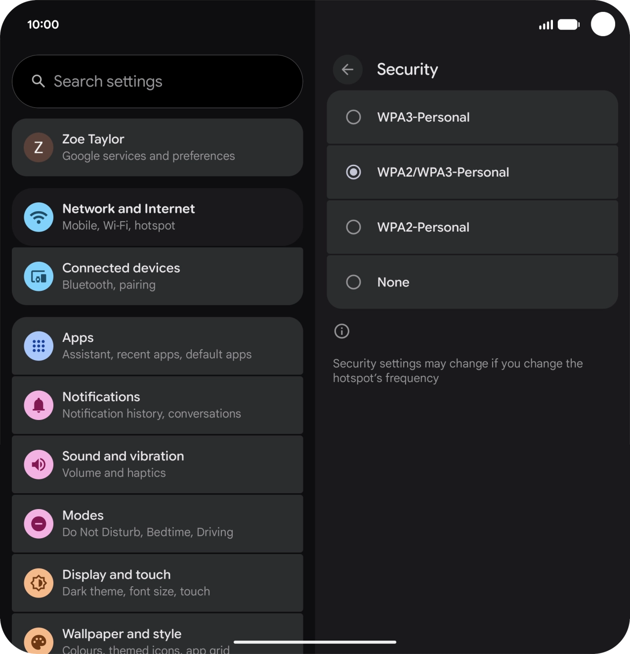 Press WPA3-Personal to password protect your WiFi hotspot.