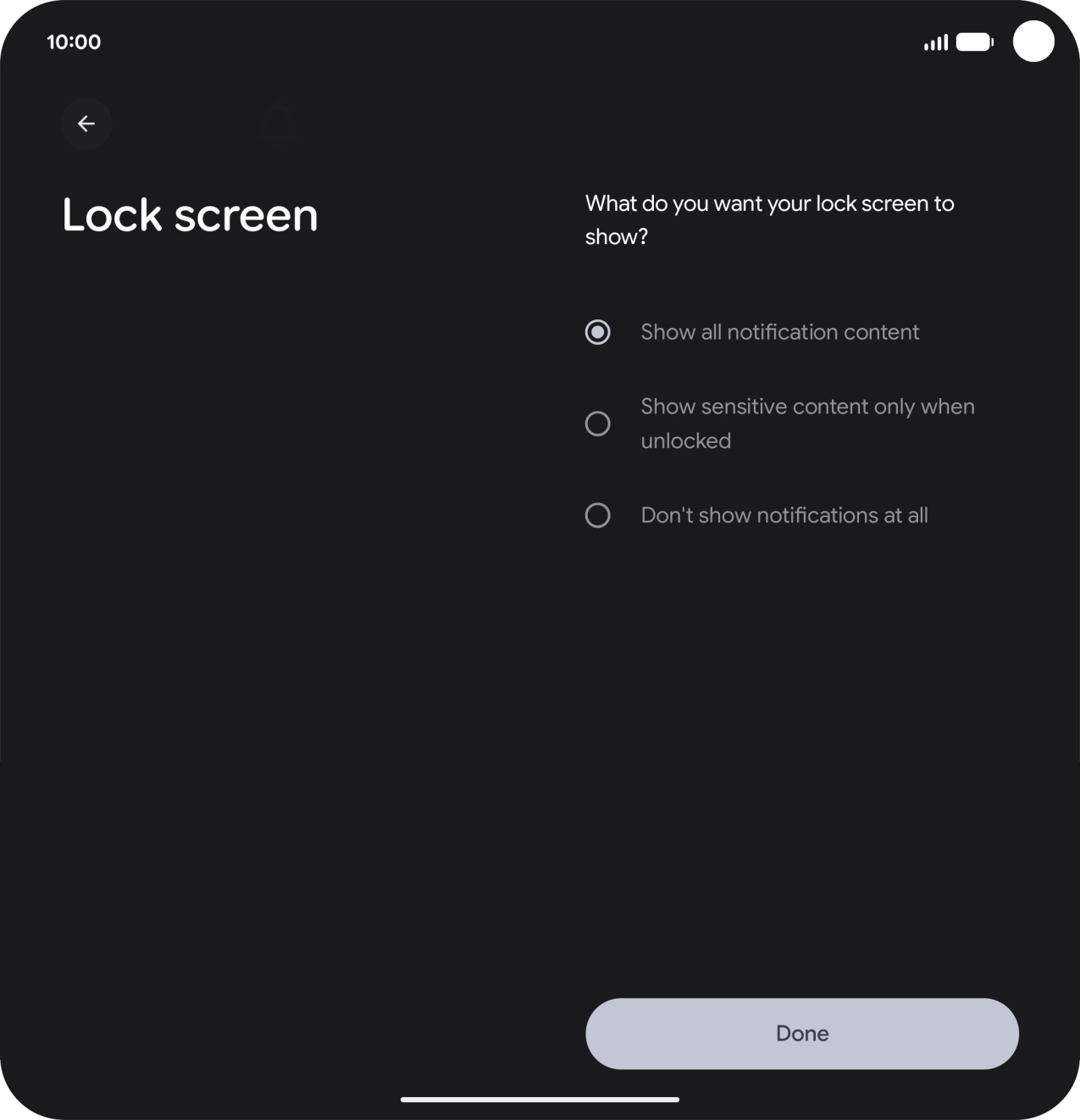 Press the required setting.