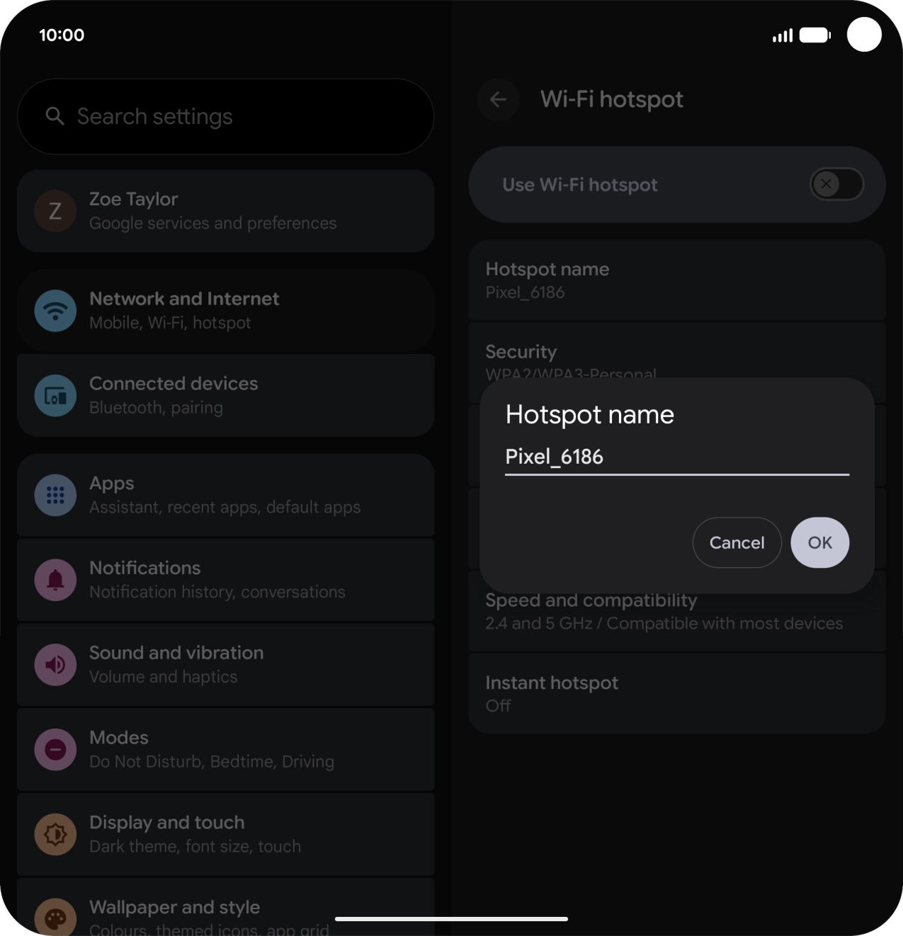 Key in the required WiFi hotspot name and press OK.
