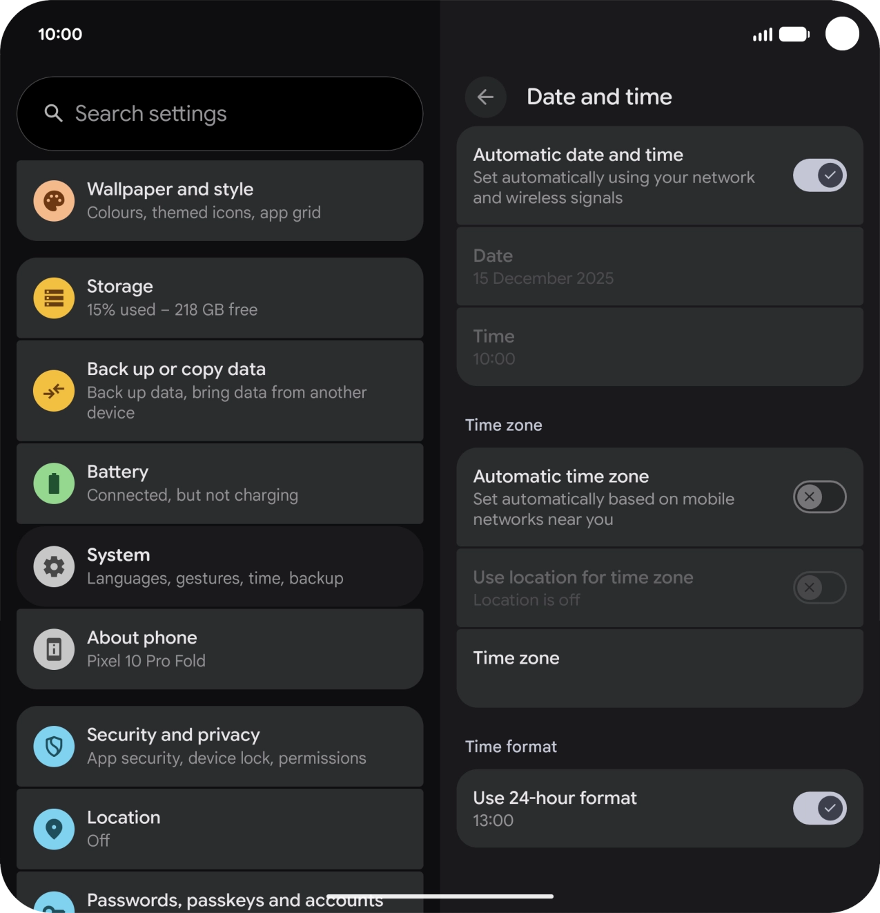 Press the indicator next to 'Automatic time zone' to turn on the function.