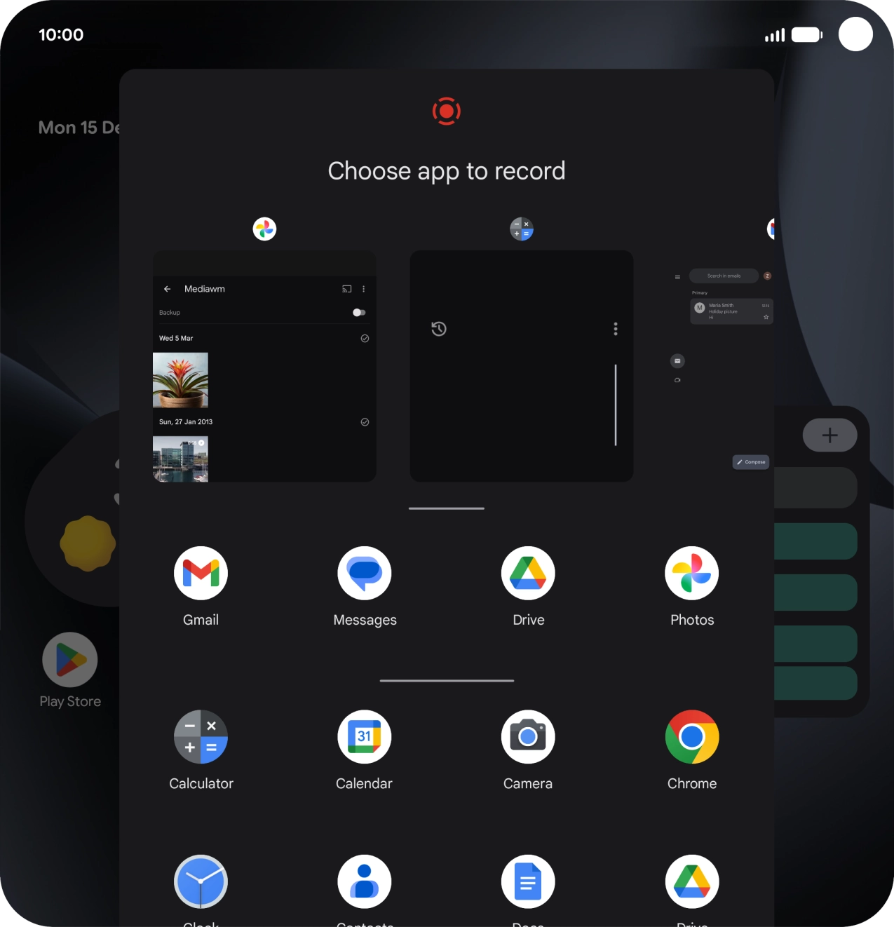 Press the app you want to record to start recording.
