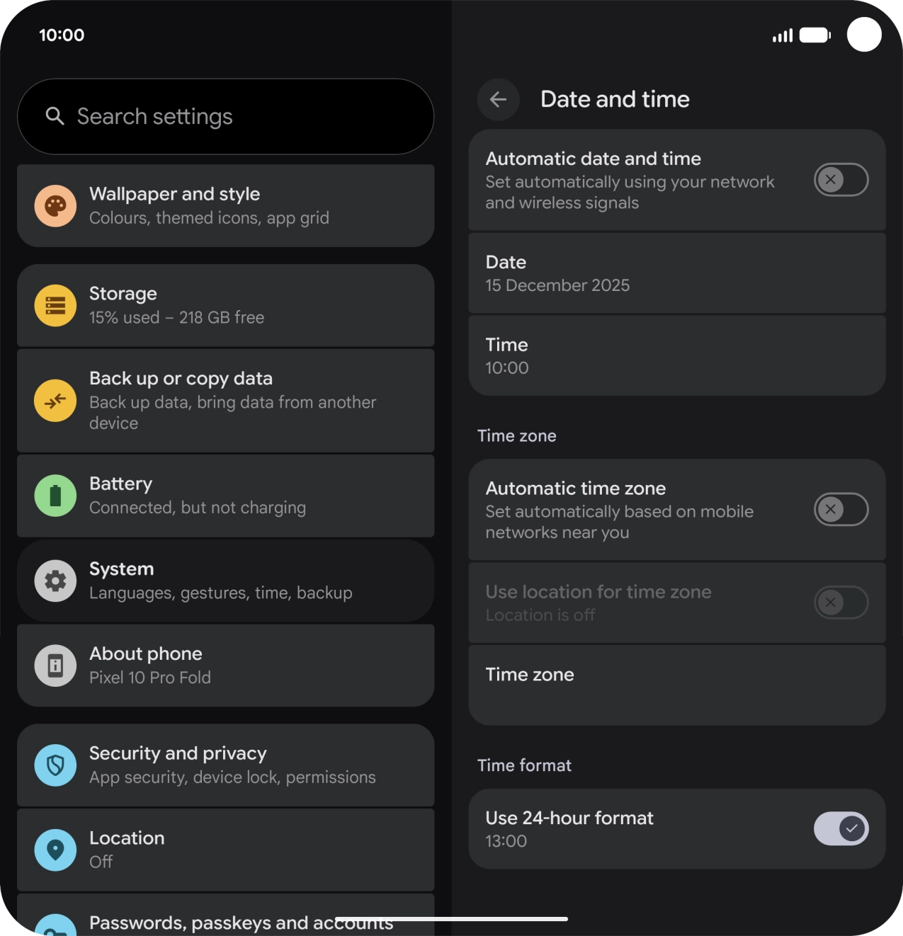Press the indicator next to 'Automatic date and time' to turn on the function.