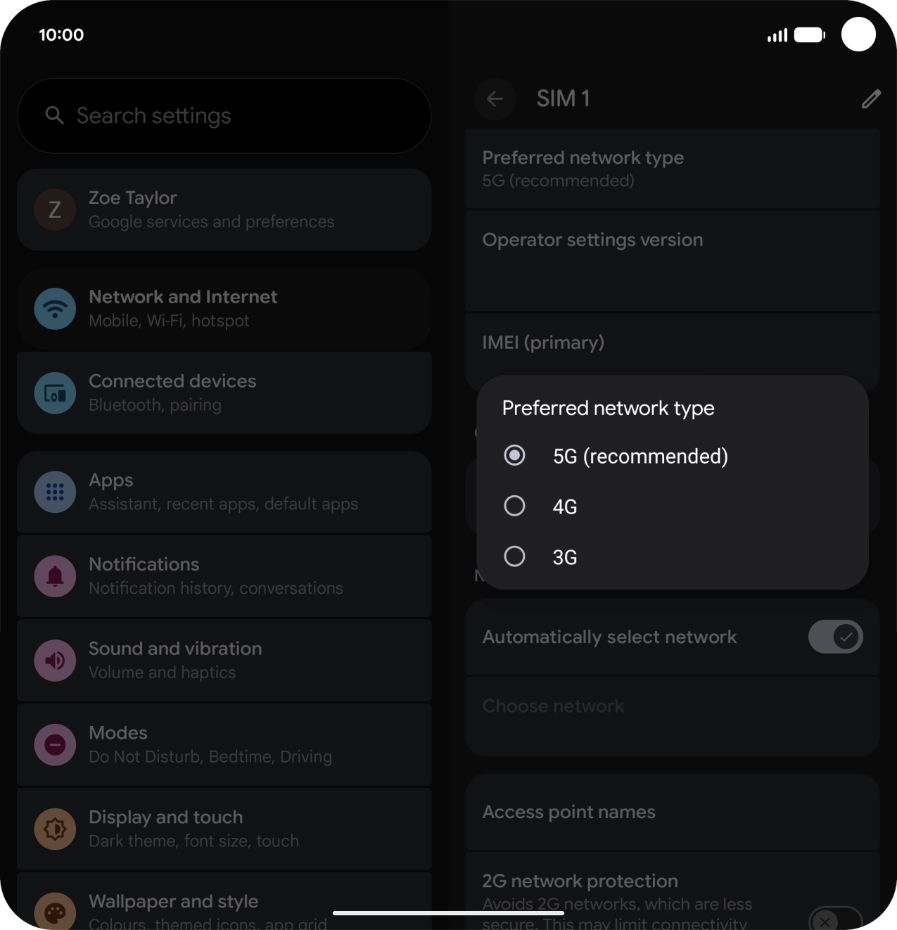 Press the required network mode.
