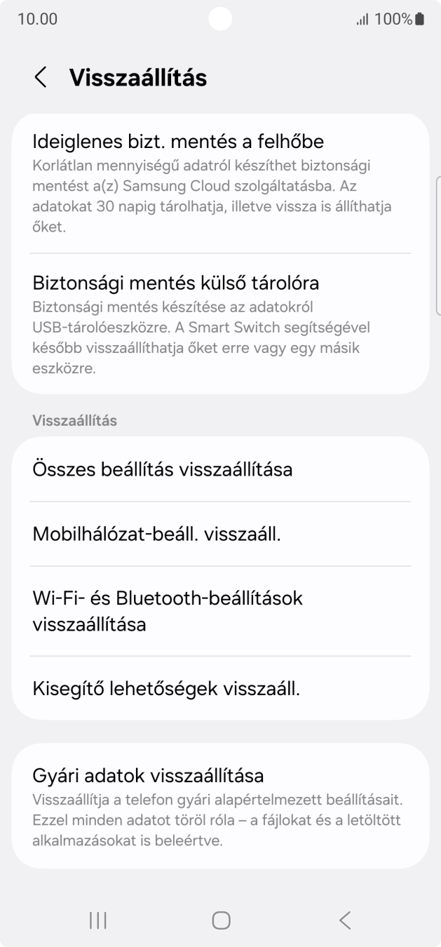 Válaszd a Gyári adatok visszaállítása lehetőséget.