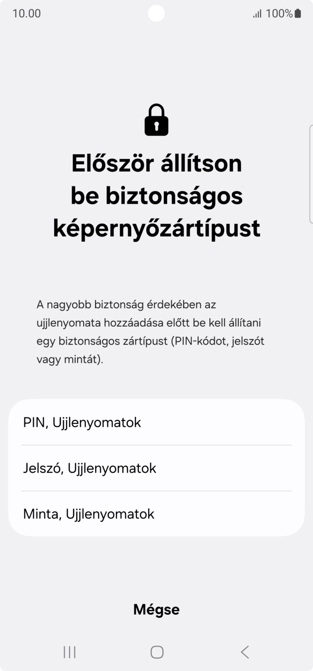 Válaszd ki a kívánt képernyőzárkódot, és kövesd a kijelzőn megjelenő utasításokat egy extra képernyőzár létrehozásához. Válaszd ki a kívánt képernyőzárkódot, és kövesd a kijelzőn megjelenő utasításokat egy extra képernyőzár létrehozásához.