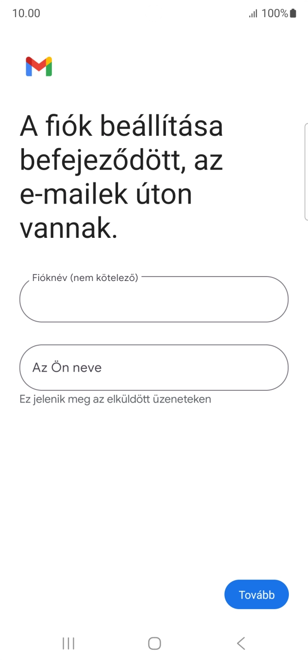 Kattints a „Fióknév (nem kötelező)” alatti mezőre, és írd be az e-mail-fiók kívánt nevét.