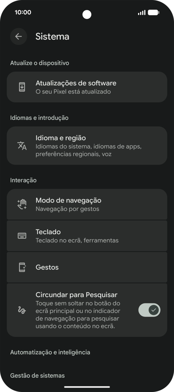 Prima Atualizações de software. Se existir uma nova versão de software disponível, será agora indicado no ecrã. Siga as indicações no ecrã para atualizar o software do telefone.