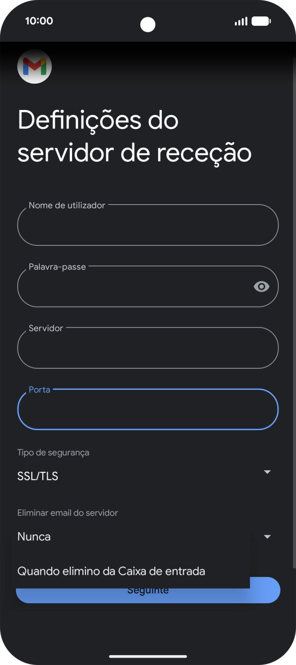 Prima Nunca para manter os e-mails no servidor quando estes são apagados no telefone.