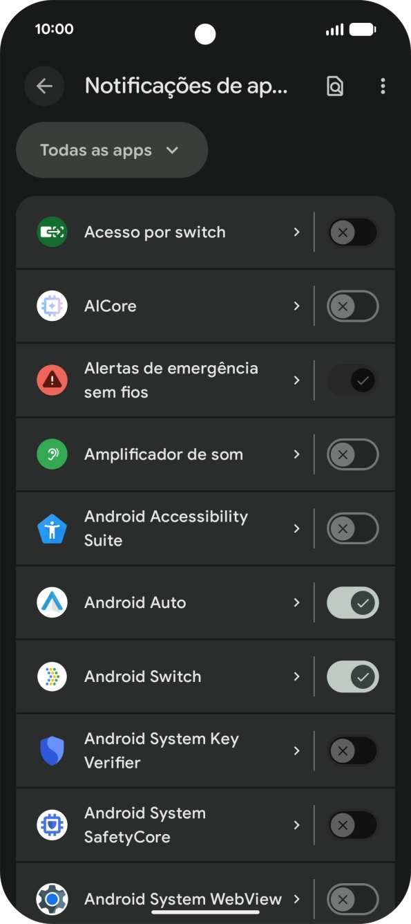 Prima o indicador junto às apps pretendidas para ativar ou desativar a função.