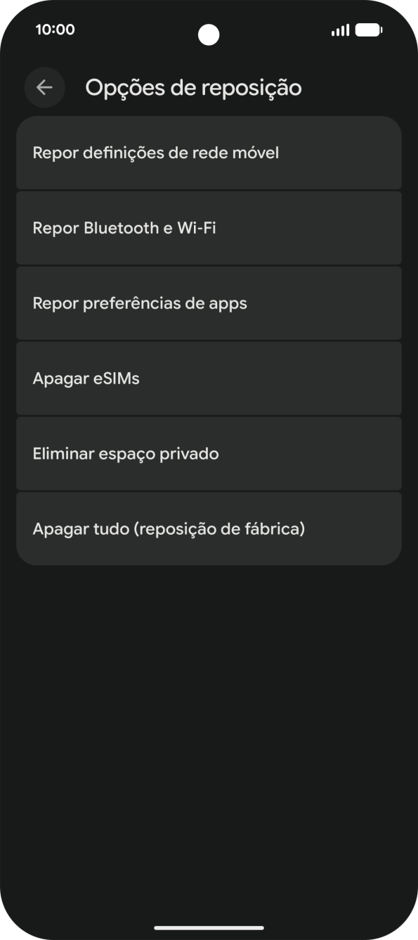 Prima Apagar tudo (reposição de fábrica).