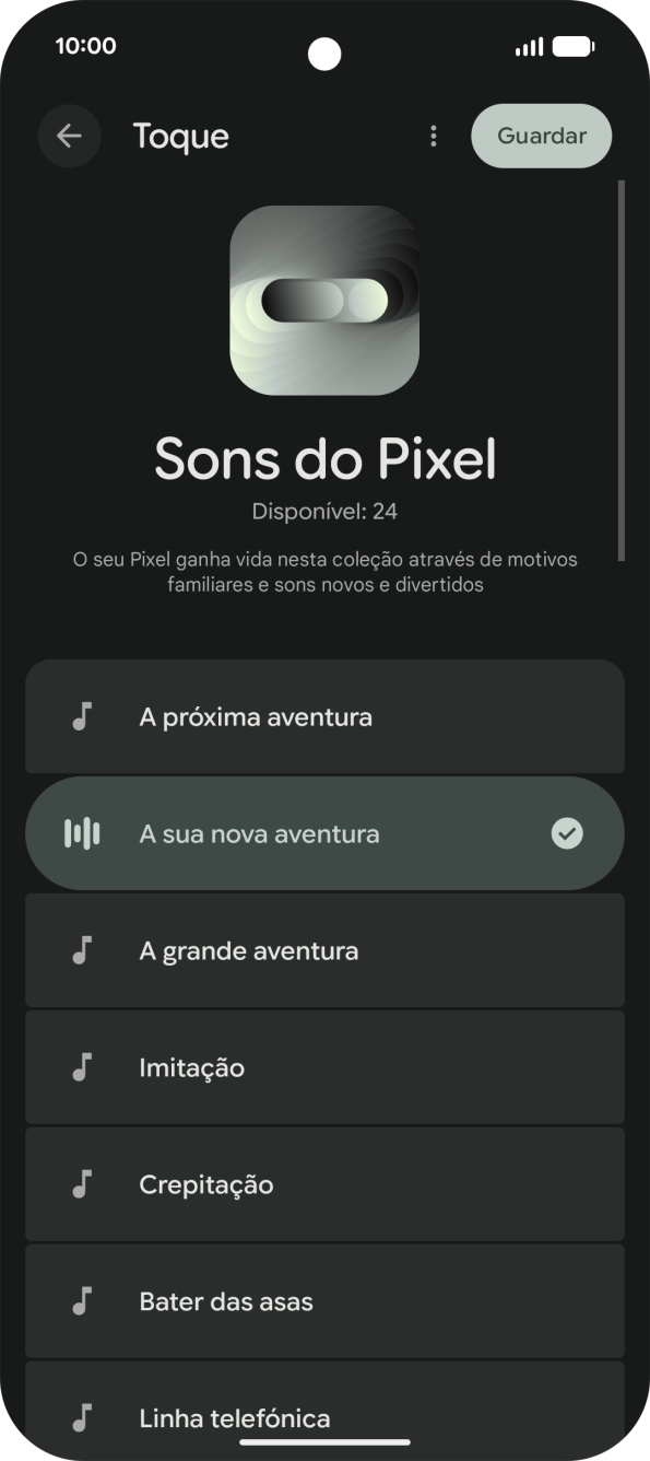 Quando tiver encontrado o tom de toque que pretende, prima Guardar.