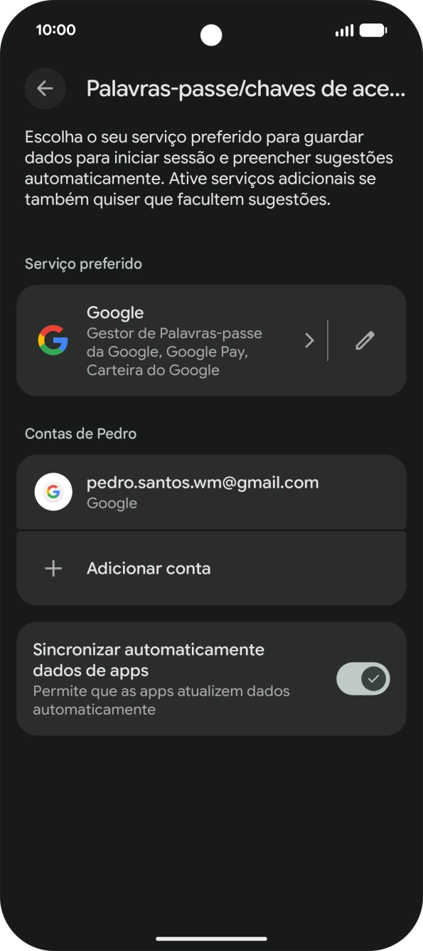 Prima Adicionar conta.