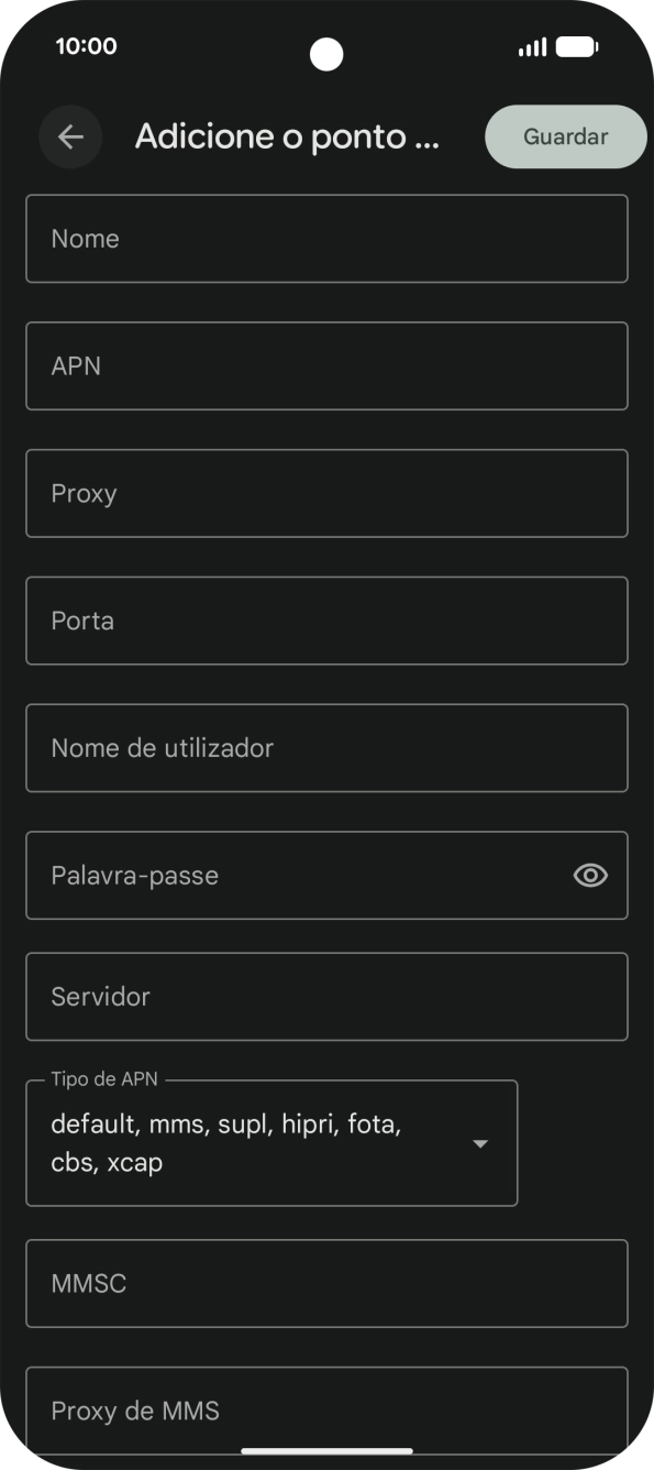 Prima Nome e insira Vodafone Internet.