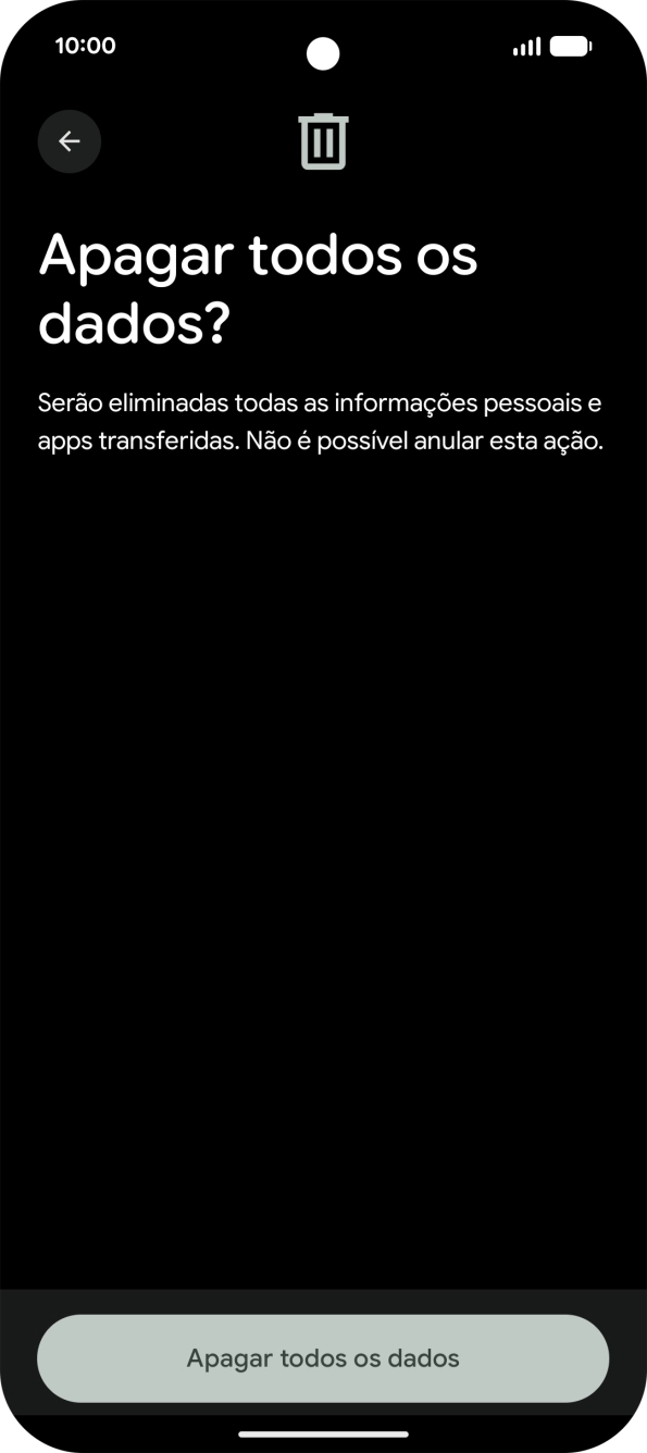 Prima Apagar todos os dados. Aguarde um momento enquanto o telefone restabelece as definições originais. Siga as indicações no ecrã para configurar o telefone de modo que este fique pronto a ser utilizado.