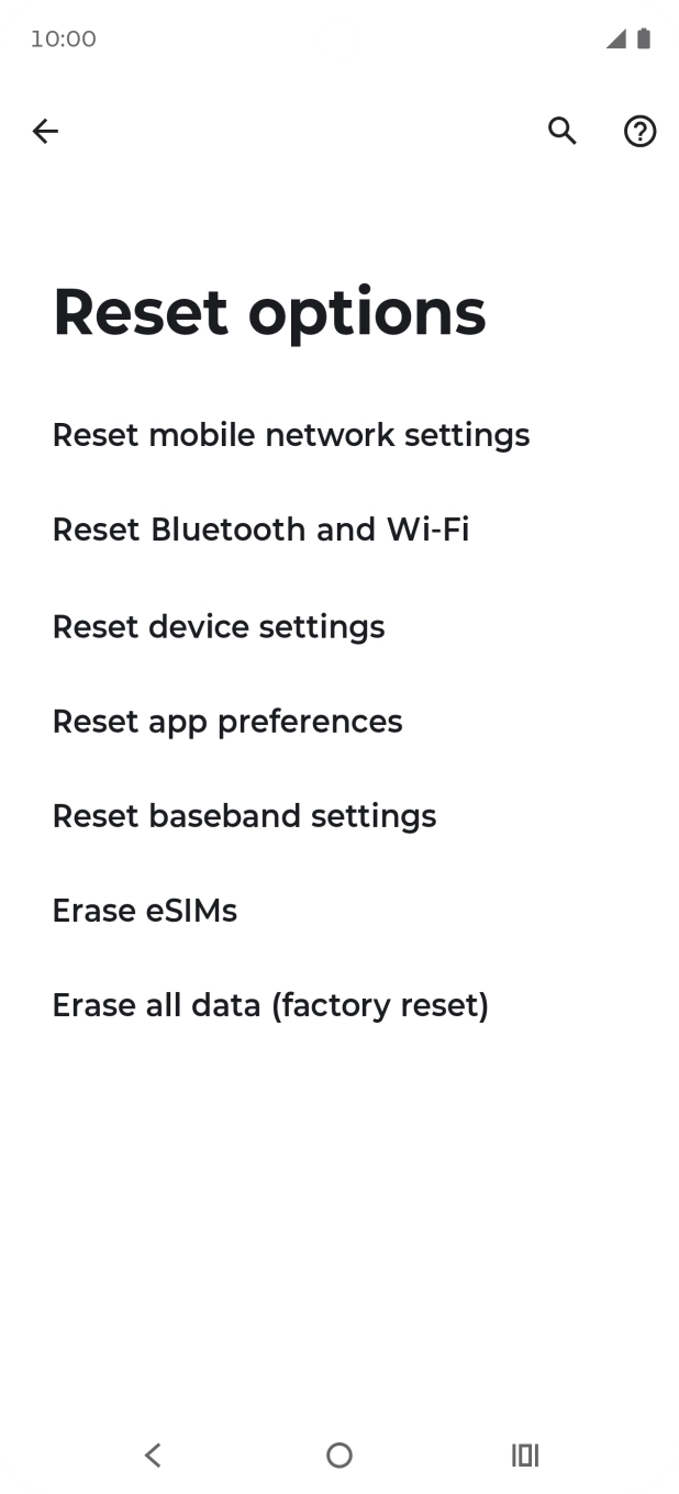 Press Erase all data (factory reset).