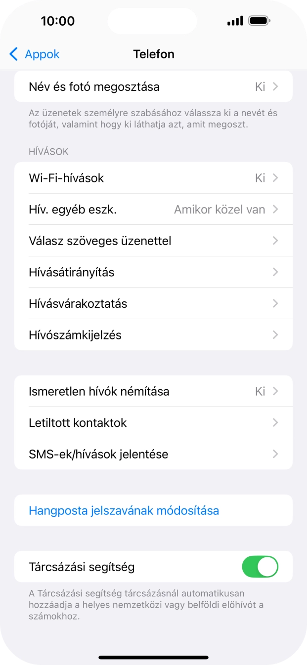 Válaszd a Hívószámkijelzés lehetőséget.