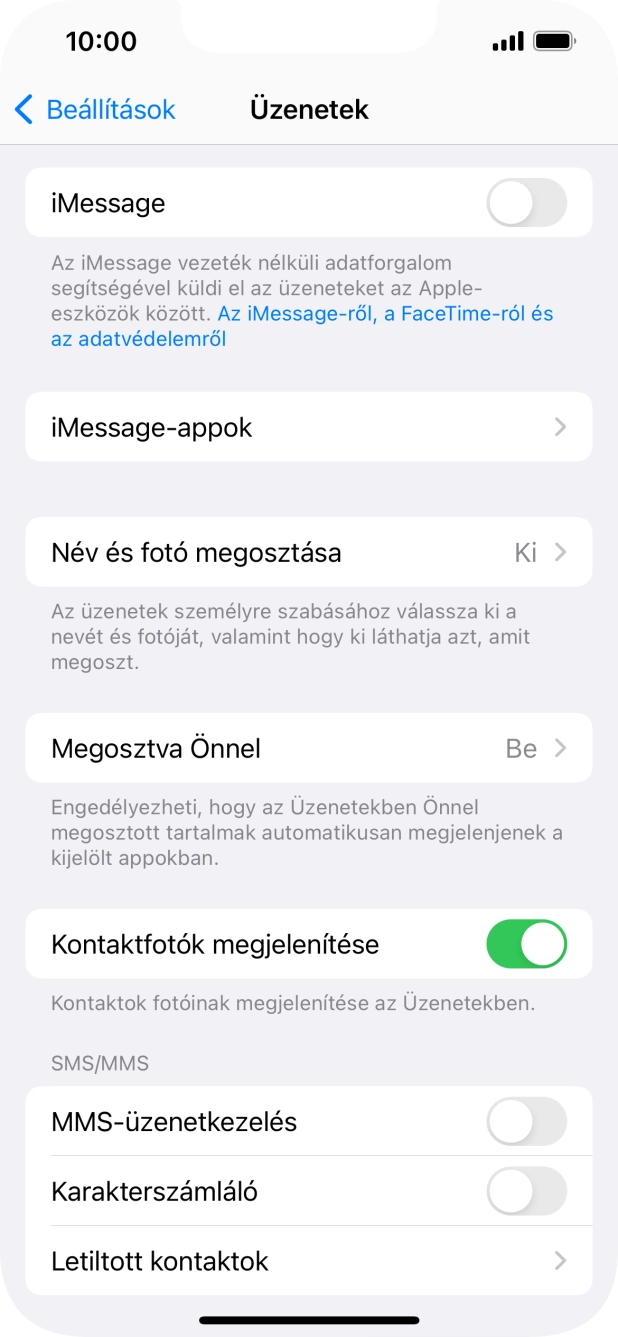 Kattints az „iMessage” melletti csúszkára a funkció bekapcsolásához. Kattints az „iMessage” melletti csúszkára a funkció bekapcsolásához.