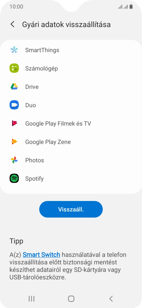 Válaszd a Visszaáll. lehetőséget.