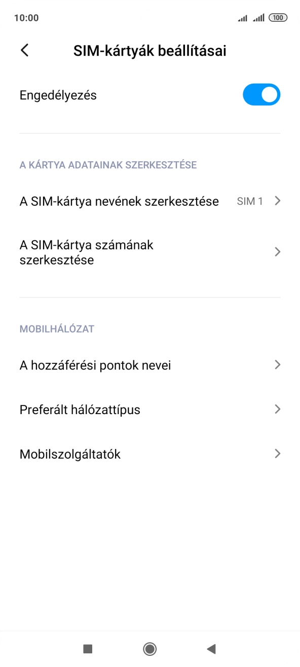 Válaszd a Mobilszolgáltatók lehetőséget.