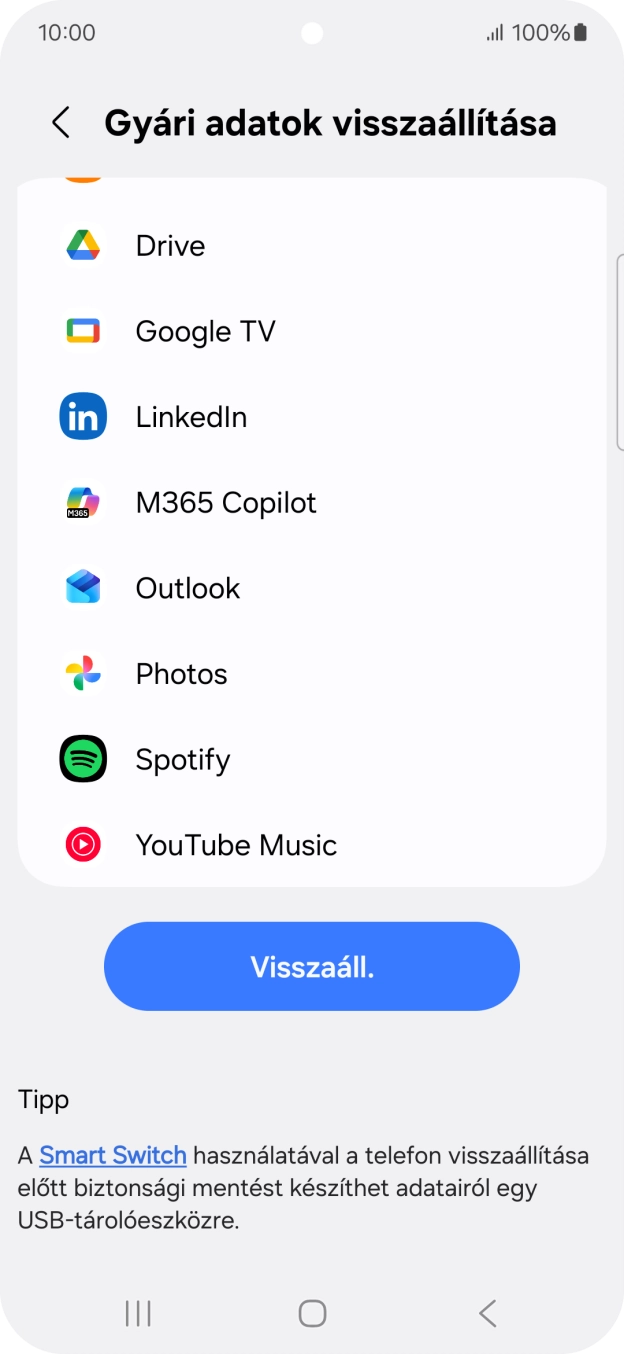 Válaszd a Visszaáll. lehetőséget.