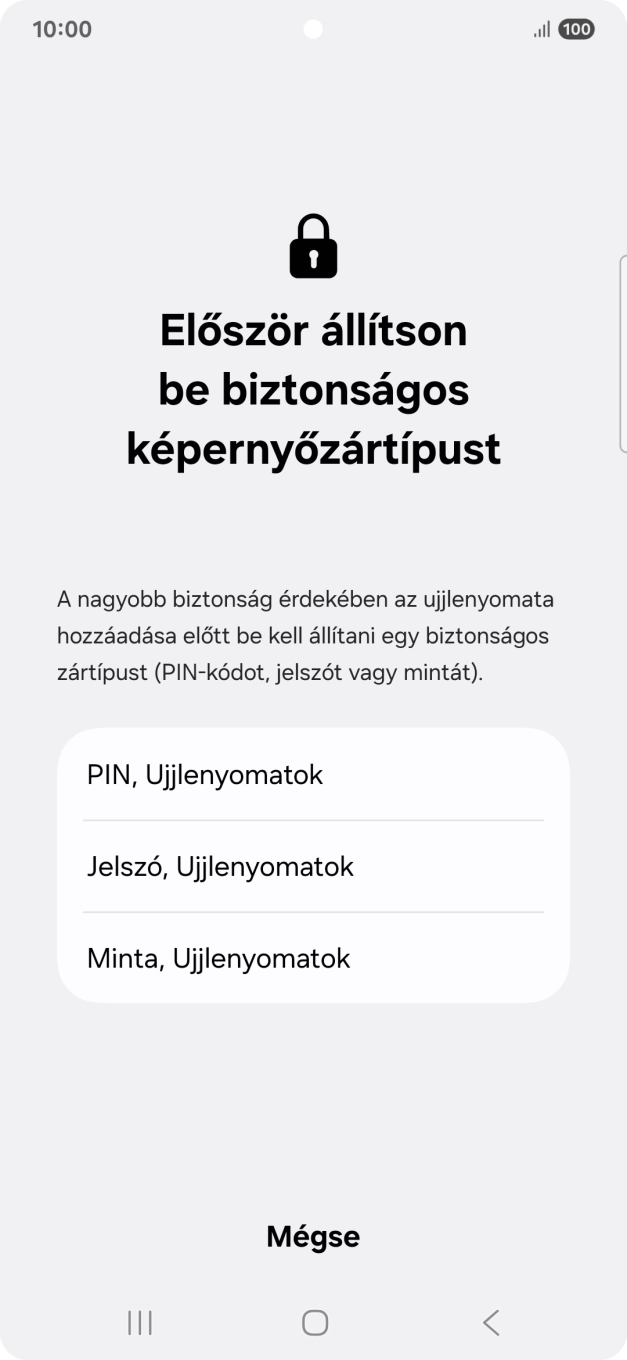 Válaszd ki a kívánt képernyőzárkódot, és kövesd a kijelzőn megjelenő utasításokat egy extra képernyőzár létrehozásához. Válaszd ki a kívánt képernyőzárkódot, és kövesd a kijelzőn megjelenő utasításokat egy extra képernyőzár létrehozásához.